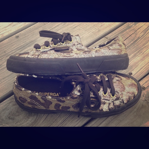 superga leopard gold